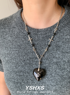 设计师款爱心吊坠银色锁骨链