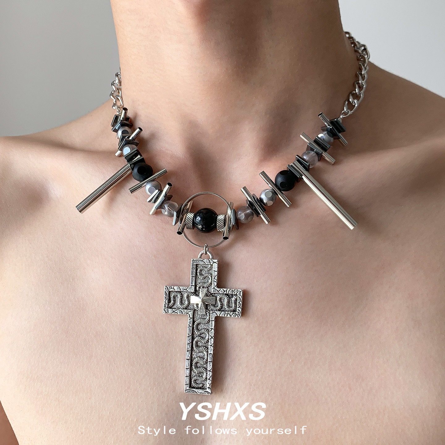 十字金属朋克重工项链小众设计感复古锁骨链高级感亚比配饰,饰品/流行首饰/时尚饰品新,项链,淘宝优惠券,粉丝福利购,淘宝优惠卷