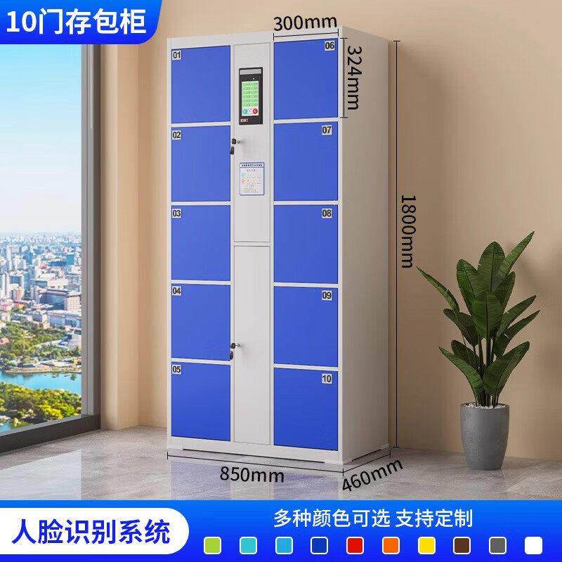 十门人脸识别超市电子存包柜10门存放柜蓝色定制寄存柜商场储物柜