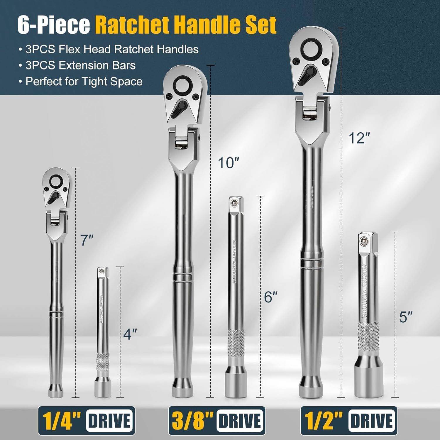 6件套摇头棘轮套装 6-Piece Flex Head Ratchet Set 1/4