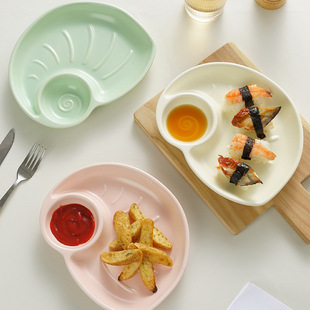 饺子盘子带醋碟家用陶瓷碟子早餐分格餐盘高级感创意水饺专用盘