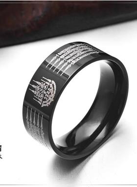 跨境电商泰国五条经文钛钢戒指五条钻石符指环扳指手饰品现货