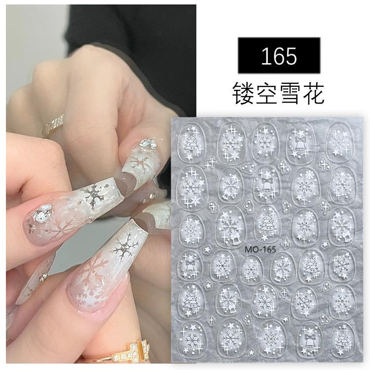 白色雪花美甲贴纸新款镂空喷绘圣诞树铃铛星星指甲饰品贴网红爆款