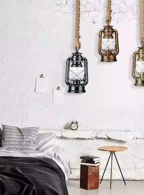 美式复古乡村麻绳煤油吊灯 个性创意简约阳台灯具怀旧马灯吊灯