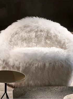 Baxter意大利ARTIK真羊毛休闲椅躺椅客厅单人老虎椅懒人网红沙发