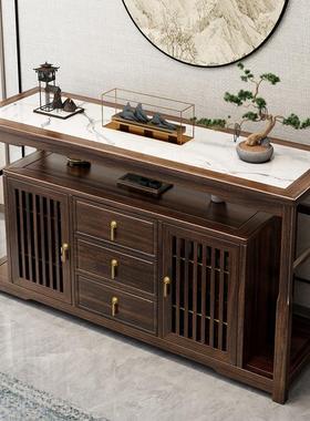 新中式乌金木实木餐边柜现代中式餐厅入户玄关柜储物茶水柜收纳柜