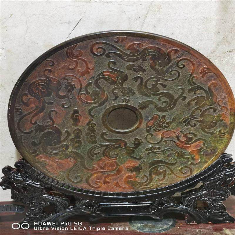 古玩杂项仿古做旧工艺品岫玉复古十二生肖四神兽马拉车玉璧摆件