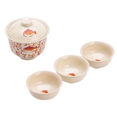 苏打釉鱼思文藻清元盖碗品茗杯茶具套装家用陶瓷功夫茶具简易喝茶