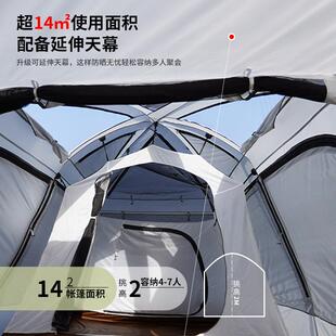 四季狐山野一室一厅帐篷超大空间遮阳防晒延伸天幕双层网纱帐篷