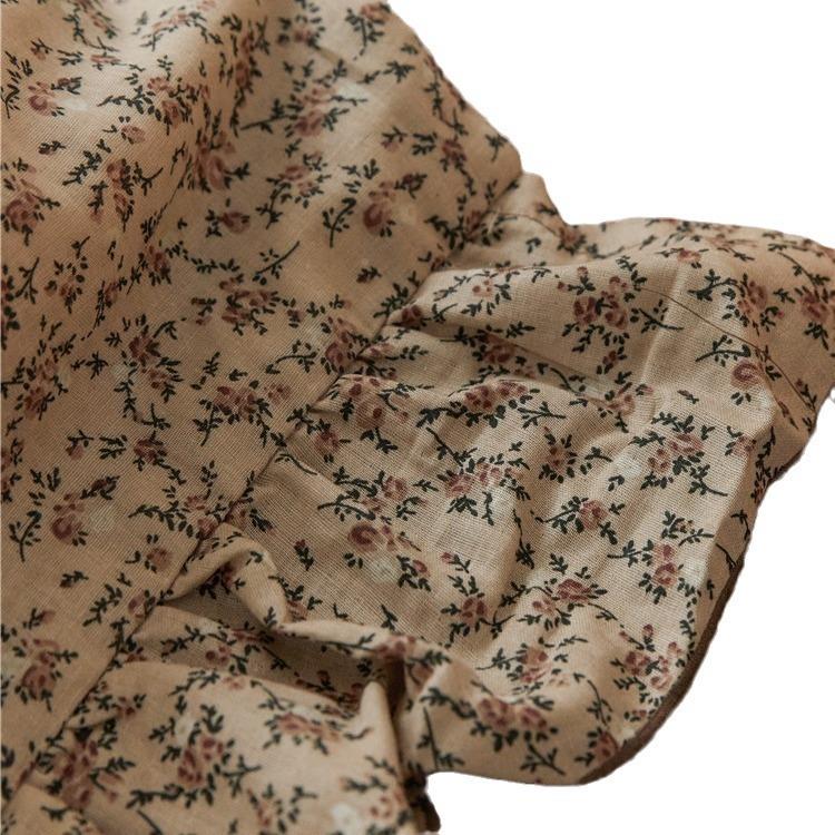 法式复古层纱叶5656四件套纯棉小系碎花床双上用品荷边公主深色4