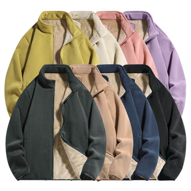 高品质加绒加厚外套秋冬季女羊羔绒卫衣夹克奥利绒立领粉色抓绒衣