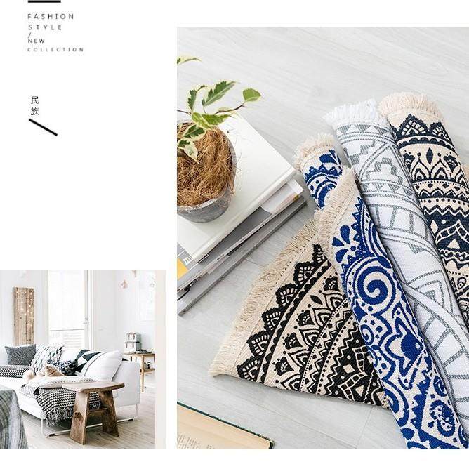 波西米亚流苏脚垫床边地毯棉麻圆形民族风卧室编织地垫棉线门垫圆,居家布艺,家用脚垫,淘宝优惠券,粉丝福利购,淘宝优惠卷