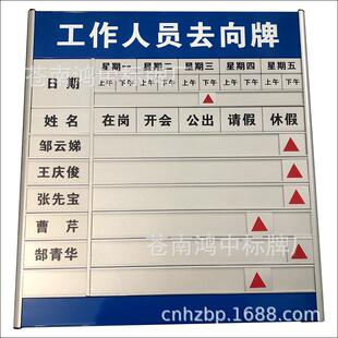 铝合金医院学校社区办公室工作人员公示牌烤漆村镇值班告知去向牌