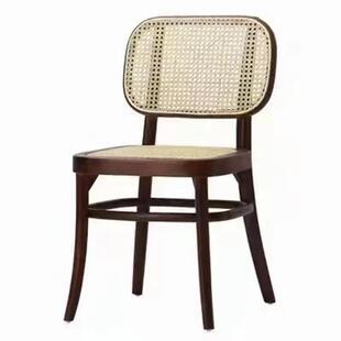 藤编餐椅家用实木椅子扶手北欧现代简约藤椅靠背民宿昌迪加尔椅子