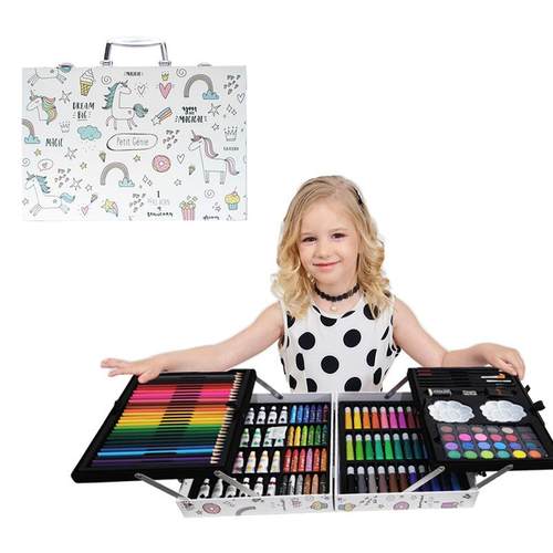 严选145PC画笔蜡笔绘画套装儿童小学生礼品画水粉颜料水彩笔套装