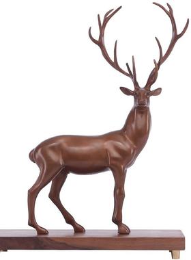 紫铜梅花鹿摆件麋鹿一路高升升迁办公桌面摆设中式家居装饰