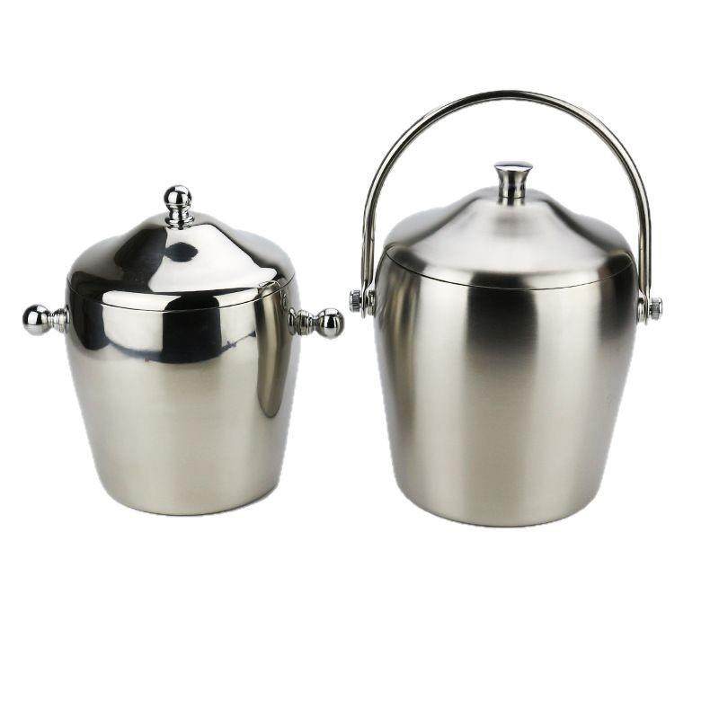 不锈钢双层冰桶双耳鼓形冰桶红酒冰桶胀形双层冰桶带盖