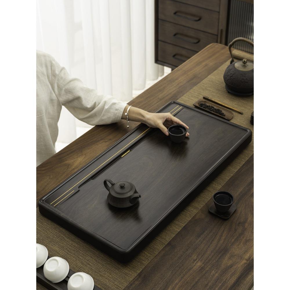 整块黑檀木茶盘实木简约家用茶台原木茶海长方形大号排水功夫茶具