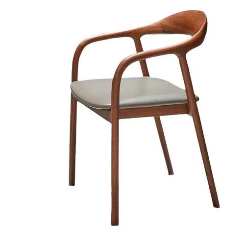 北欧实木餐桌椅子家用餐椅书房办公胡桃色靠背椅舒美特中古风茶椅