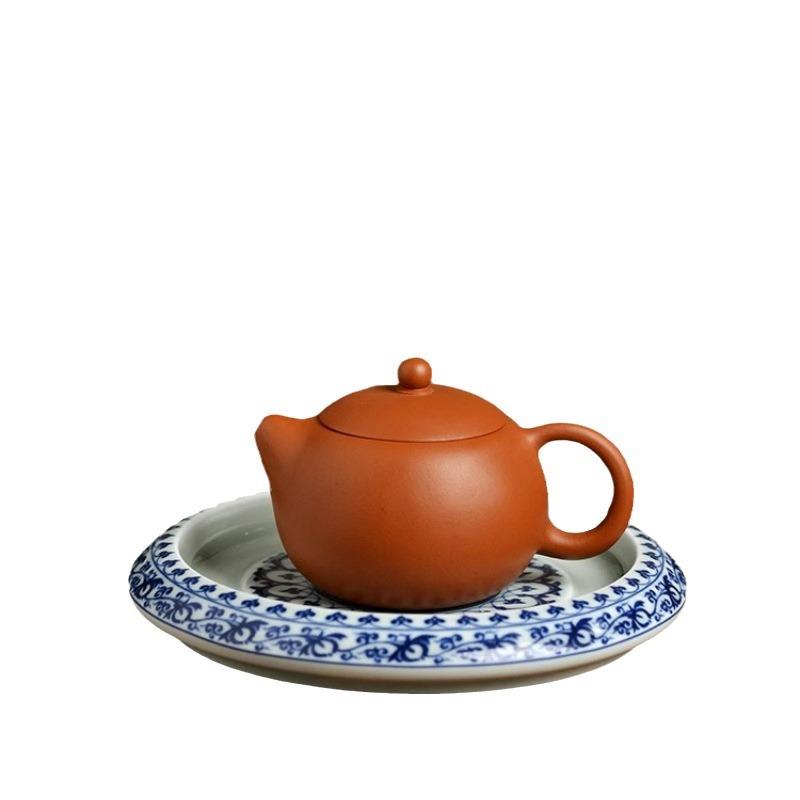 景德镇仿古青花宝相壶承中式干泡台家用养壶托盘茶壶陶瓷壶托茶盘