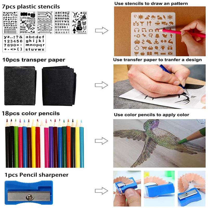 71件套雕刻烙画套装60W恒温调温电烙铁出口烫画18种彩色笔