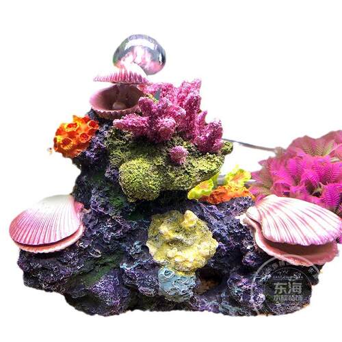 造景鱼缸珊瑚礁贝壳盆景摆件创意增氧吐泡泡水族箱树脂仿真装饰