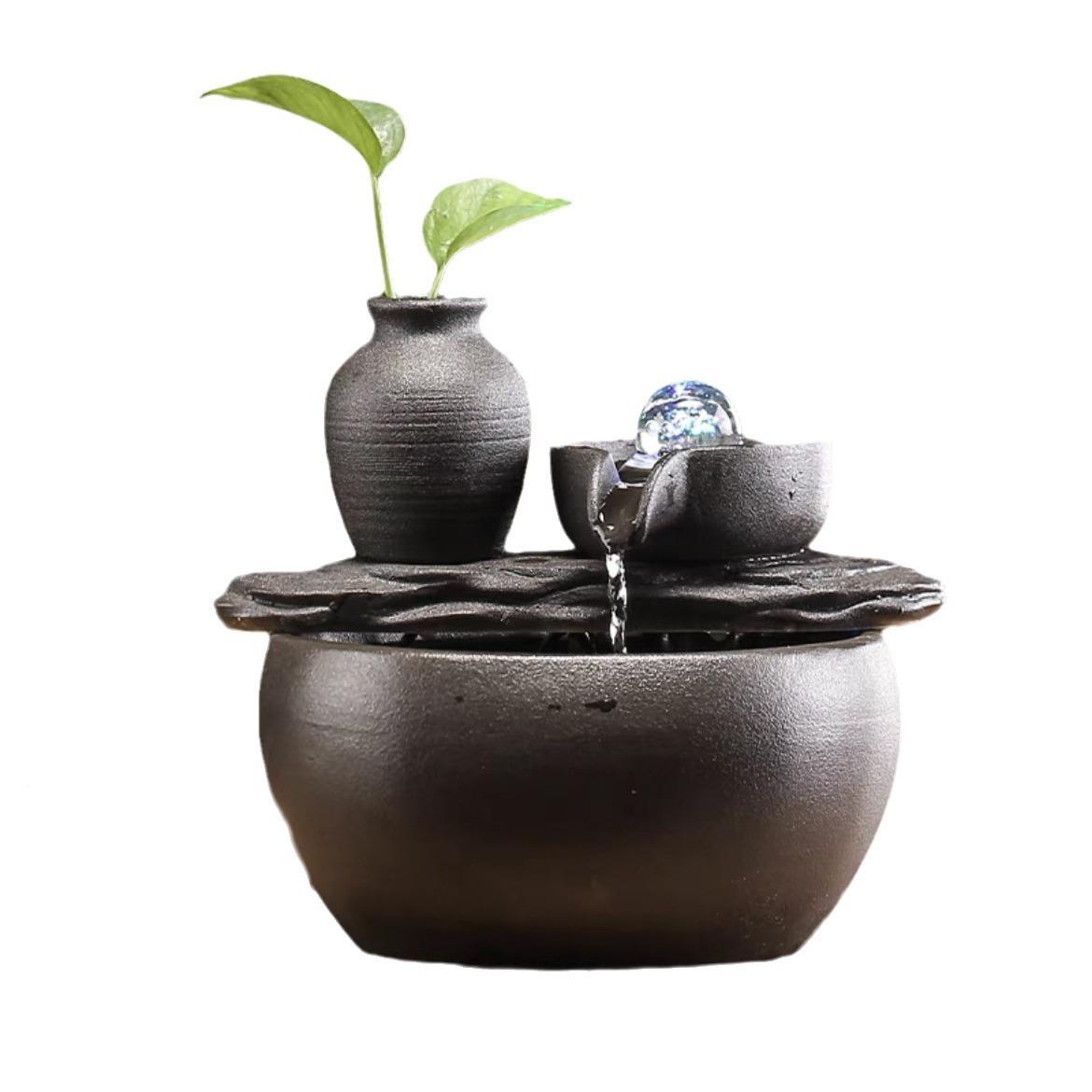 简约陶瓷循环室流摆件办公客厅桌面喷泉禅意微景观鱼水家缸TXK居