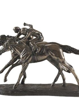 厂家直销家居饰品欧式摆件样板房装饰品冷铸铜双马骑马人物雕塑