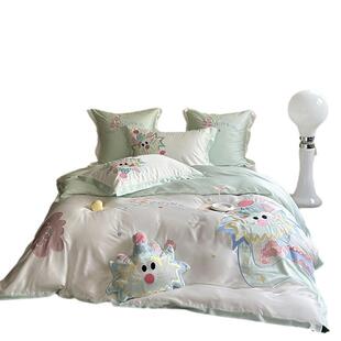 60支LF天丝贴布刺绣卡通床上用品套件学生宿舍三件套直播+