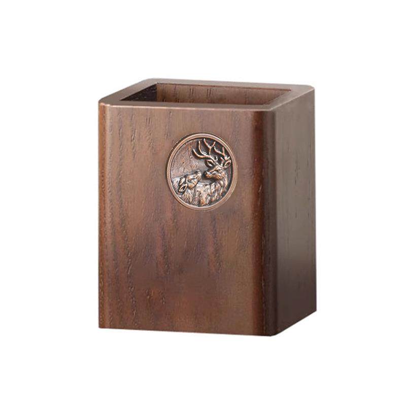木质笔筒办公摆件工艺品桌面方形笔桶收纳盒中式教师节收纳筒文具