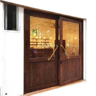 仿古老式门窗榆木推拉窗全实木折叠窗框店铺咖啡店美甲店实木门窗