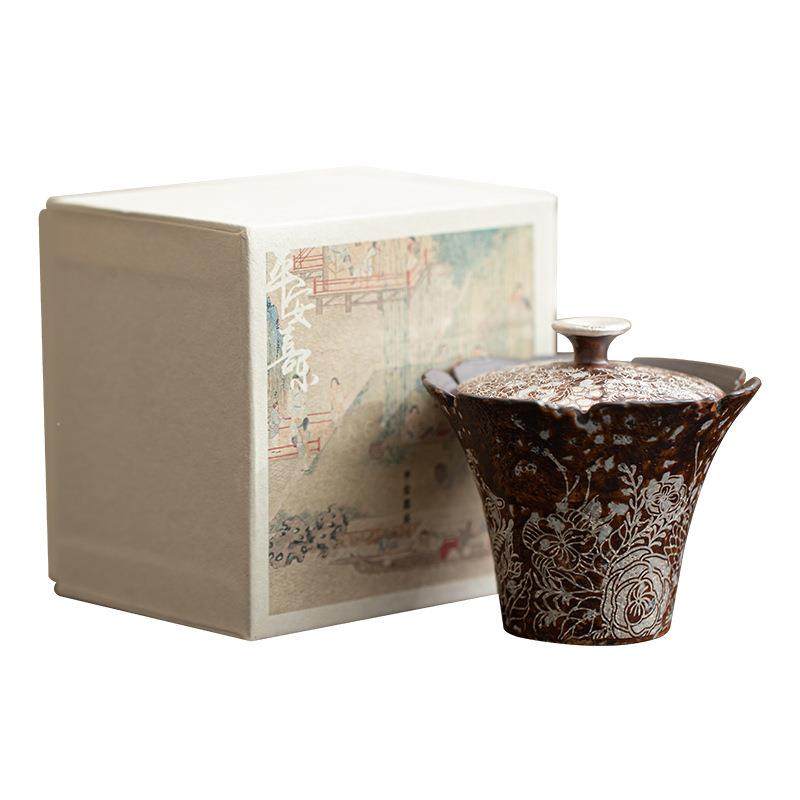 繁花鎏银花口盖碗粗陶二才盖碗小号泡茶碗茶杯功夫茶具单个泡茶器,餐饮具,盖碗,淘宝优惠券,粉丝福利购,淘宝优惠卷