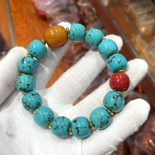 天然菱镁矿高瓷绿松石手串网花铁线文玩手链乌兰花圆珠单圈男女款