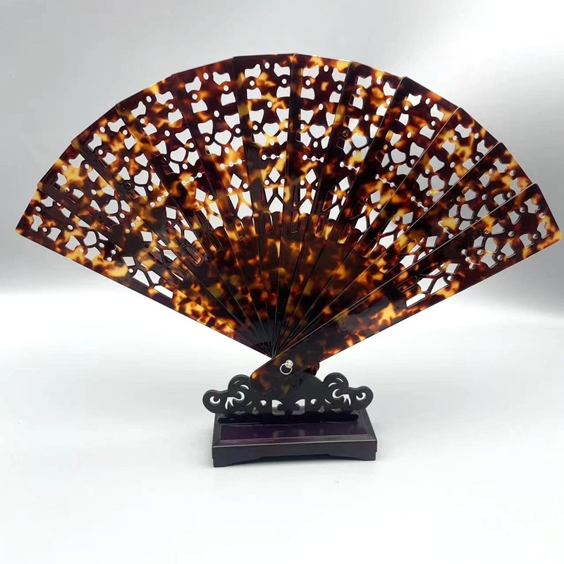 正品玳瑁色扇子摆件把玩满血龟壳工艺品文玩家居办公高端礼物收藏