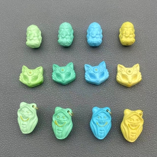菱镁矿绿松石象神狐狸面具法老猫隔珠配饰文玩手串侧挂吊坠背云
