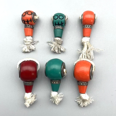 藏传老料器黄铜镶嵌阿呆光面素面三通藏式文玩diy配饰隔珠背云