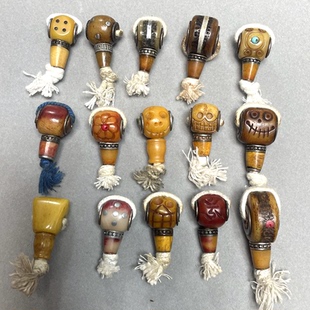 藏式文玩驼骨三通合集保真骆驼骨雕刻镶嵌阿呆骰子咒点分体三通全