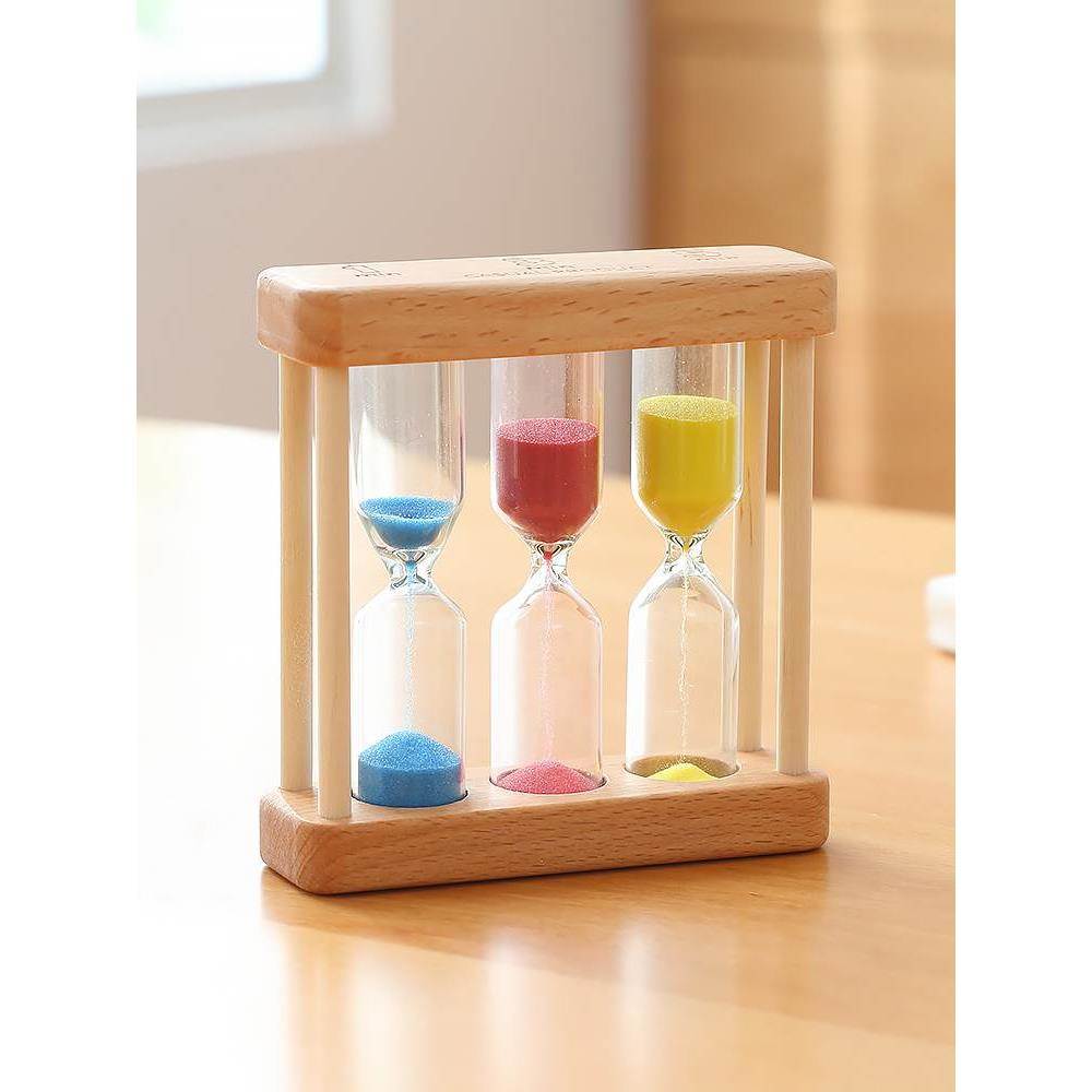 木质儿童刷牙沙漏计时器1/3/5半小时时间漏斗迷你防摔流沙小摆件