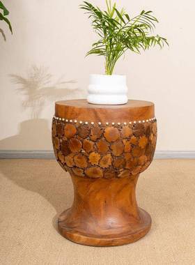 泰国柚木鼓凳仿古中式实木圆凳鼓墩实木坐墩古筝凳客厅茶几矮凳