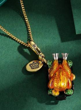 潮个性时尚创意挂饰珐琅釉印花黑色方形托盘立体烧鸡蔬菜柠檬吊坠