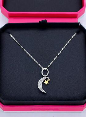 韩版小众时尚简约百搭气质镶钻银色星星月亮迷你吊坠拉珠锁骨项链