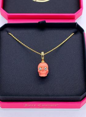 个性潮人时尚朋克嘻哈风立体镶钻骷髅头迷你吊坠项链拉珠锁骨链女