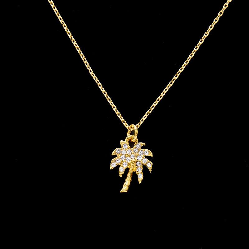 冷淡风简约时尚气质百搭镶钻金色椰子树吊坠锁骨项链女饰品