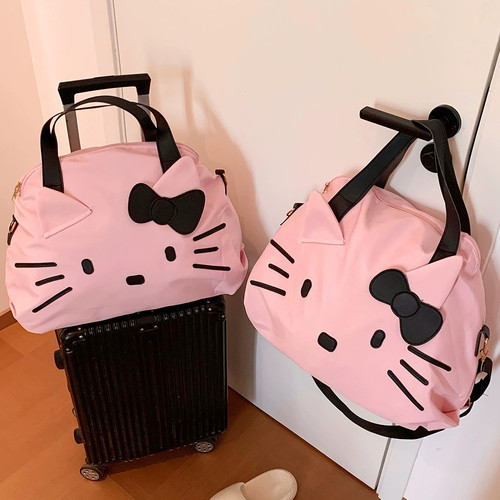 很能装！大容量粉黑kitty单肩包