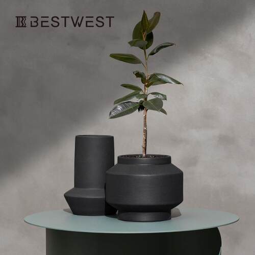 Best west 黑色直筒陶瓷釉面花瓶花盆 家居软装样板间装饰品花器