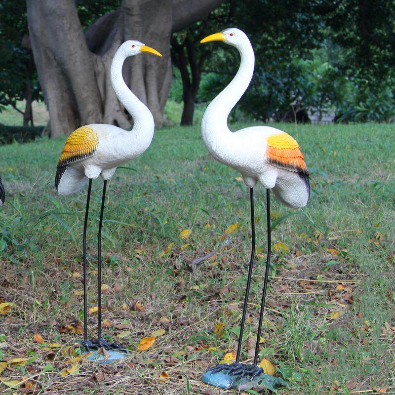 小白鹭玻璃钢雕塑仿真鸟类仙鹤摆件户外田园假山水池湖边招财装饰