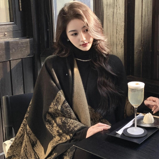 名族风旅游女秋冬季披肩波西米亚双面仿羊绒斗篷新中式外搭高级感