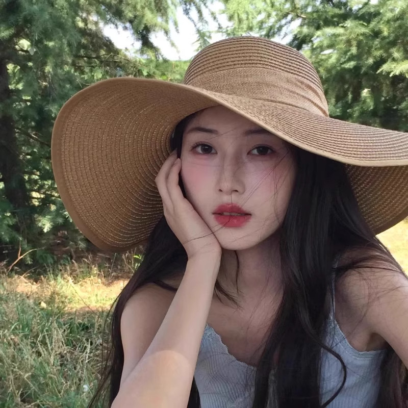 法式复古大帽檐草帽女夏季度假风海边太阳帽网红时尚简约遮阳帽子