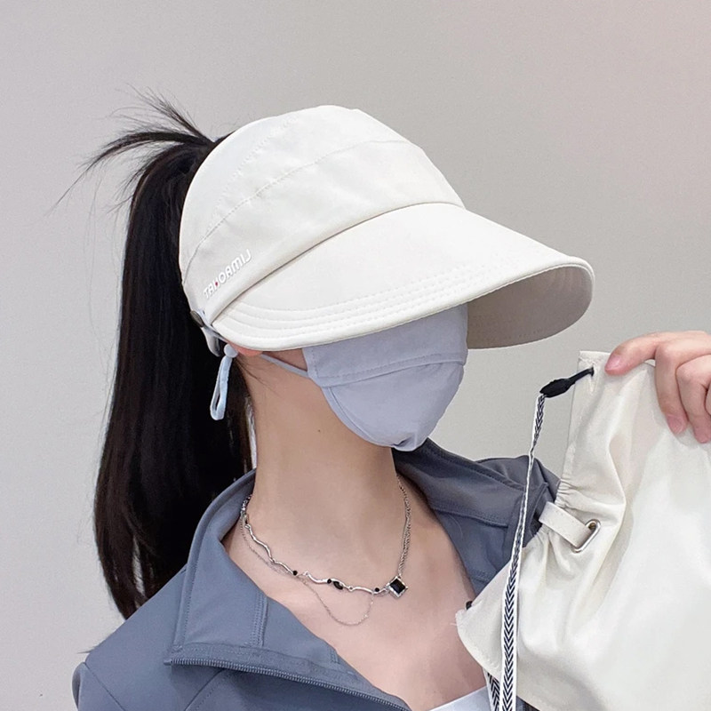 冰丝空顶帽子女2025夏季可扎高马尾防紫外线遮阳护颈收纳太阳帽夏
