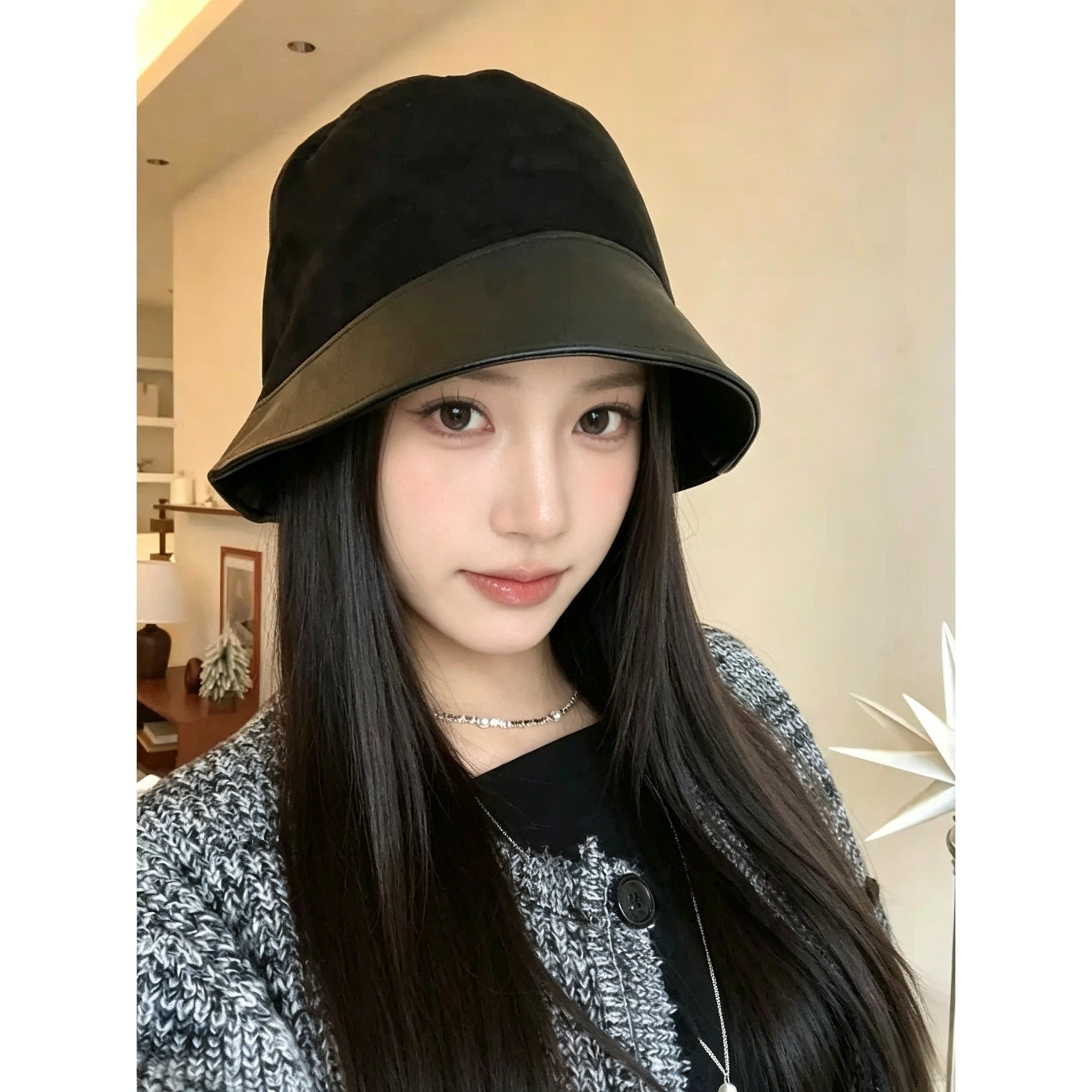 日系复古美拉德拼接渔夫帽子女秋冬显脸小百搭休闲保暖水桶帽盆帽